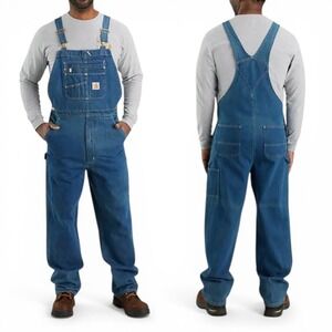 Carhartt Denim Bib Overalls Mens 40x36 (Fits as 40x33) Blue Loose Fit Carpenter